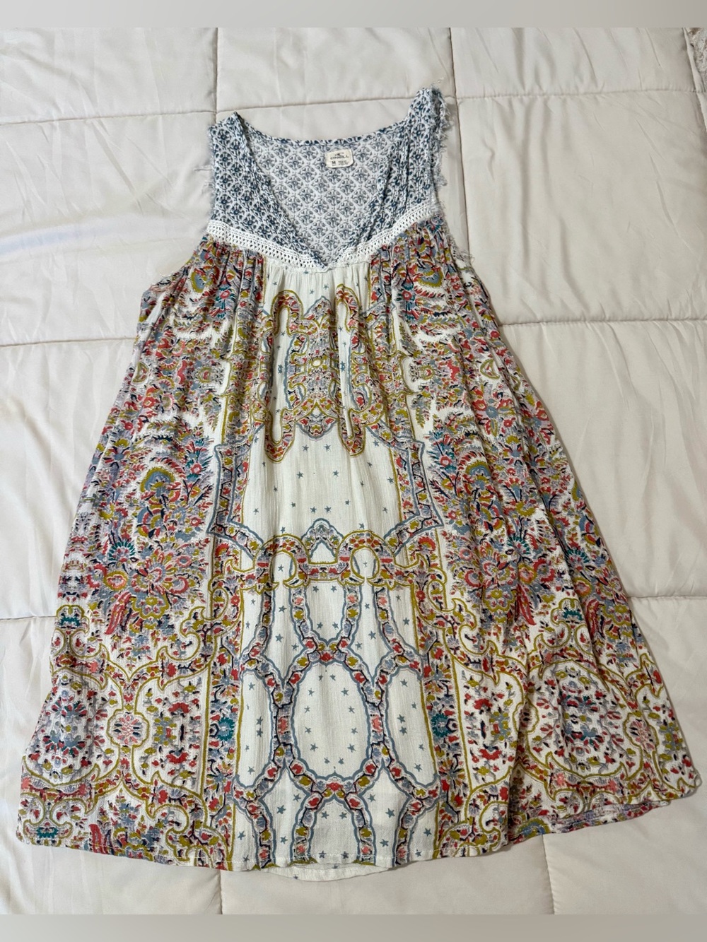 O'Neill White Paisley Boho Mini Dress with Multicolor Print